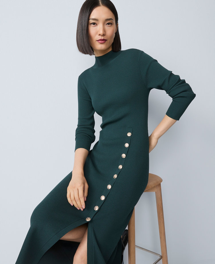 Ribbed Button Sweater Dress