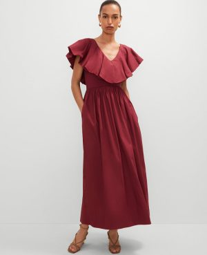 Petite Ruffle Collar Maxi Flare Dress