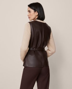 Petite Belted Faux Leather Vest