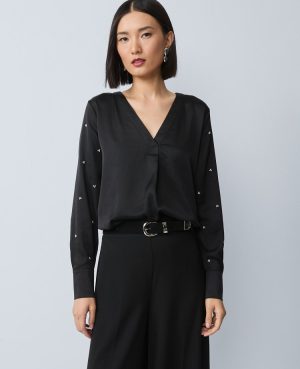 Pearl Embellished Mixed Media Top