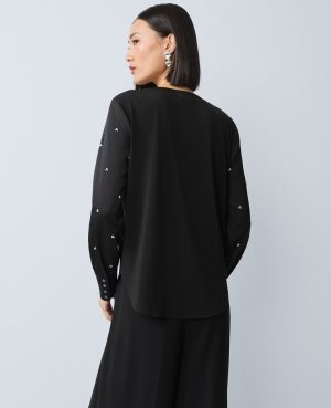 Pearl Embellished Mixed Media Top