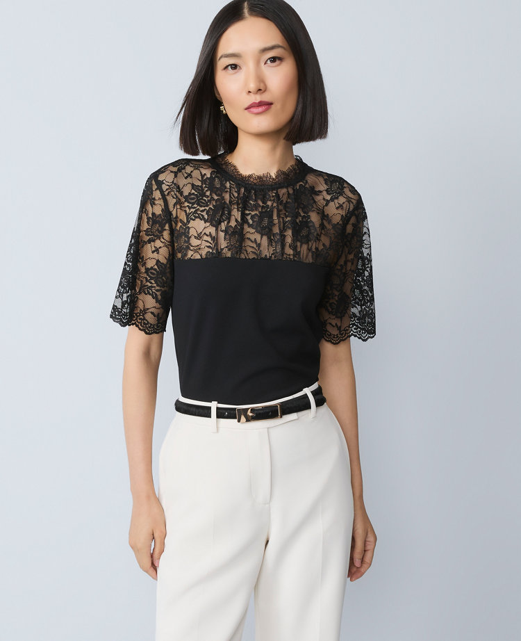 Ponte Lace Trim Top
