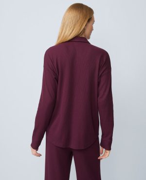 Waffle Button Down Lounge Top