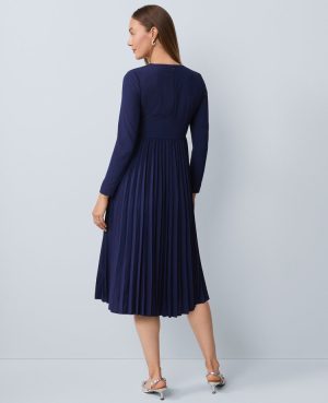 Petite Pleated Crepe Flare Dress