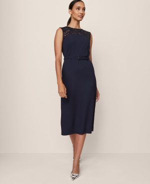 Lace Trim Satin Midi Dress