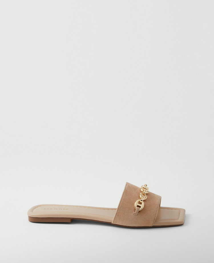 Chain Suede Slide Sandals
