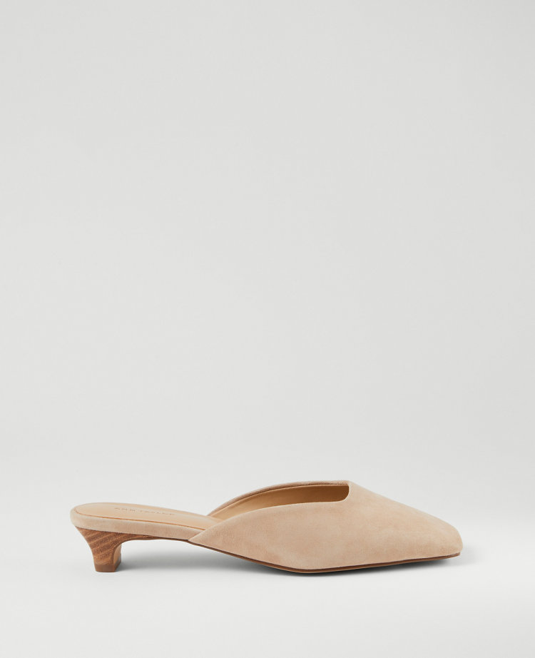 Suede Kitten Heel Mule Pumps