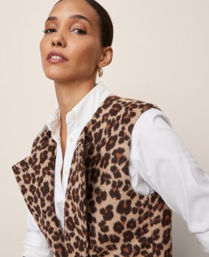 Animal Print Belted Trench Vest