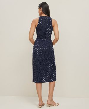 Petite Polka Dot Halter Wrap Midi Dress