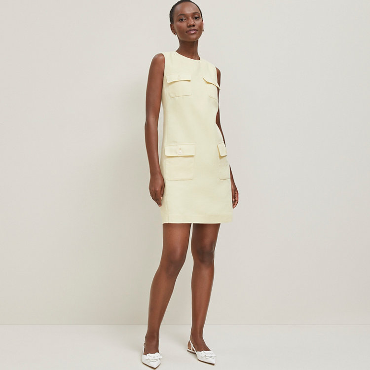 Petite Button Pocket Shift Dress