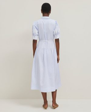 Petite Embroidered Trim Striped Shirtdress