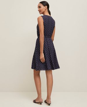 Petite Dotted Belted Flare Dress