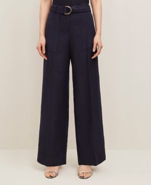 The Petite Belted Wide-Leg Pant in Linen Blend &mdash; Curvy Fit