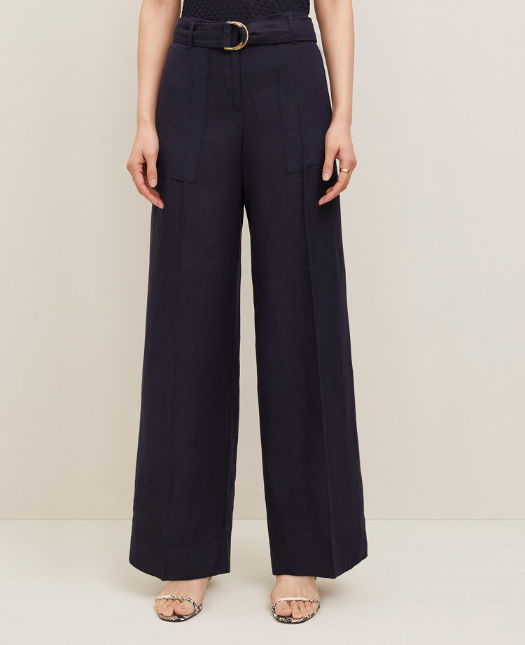 The Petite Belted Wide-Leg Pant in Linen Blend &mdash; Curvy Fit