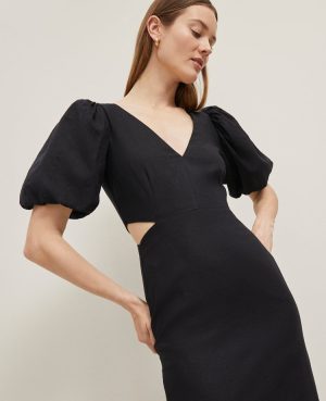 Petite Linen Blend Cutout Dress