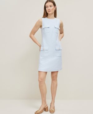 Petite Tweed Button Pocket Shift Dress