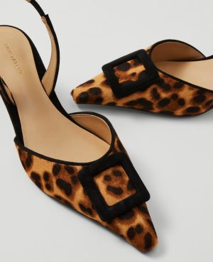 Pointy Toe Buckle Haircalf Slingback Pumps