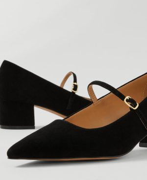 Suede Pointy Toe Block Heel Pumps