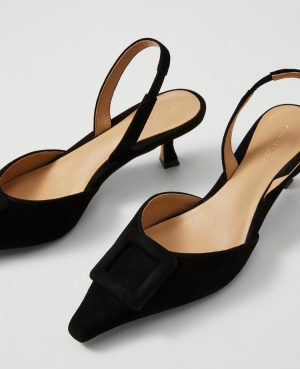 Pointy Toe Buckle Suede Slingback Pumps