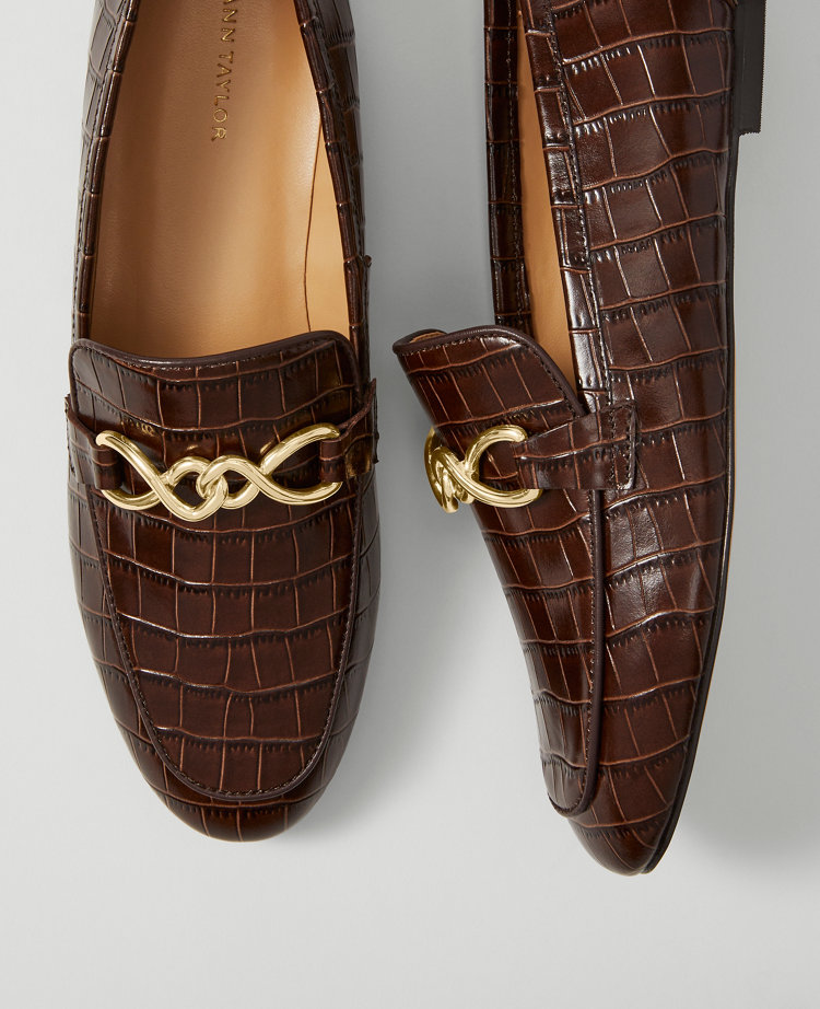 Hardware Embellished Croco Loafers