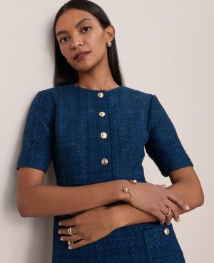Tweed Crew Neck Shift Dress