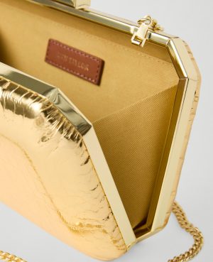 Beveled Metallic Croco Clutch