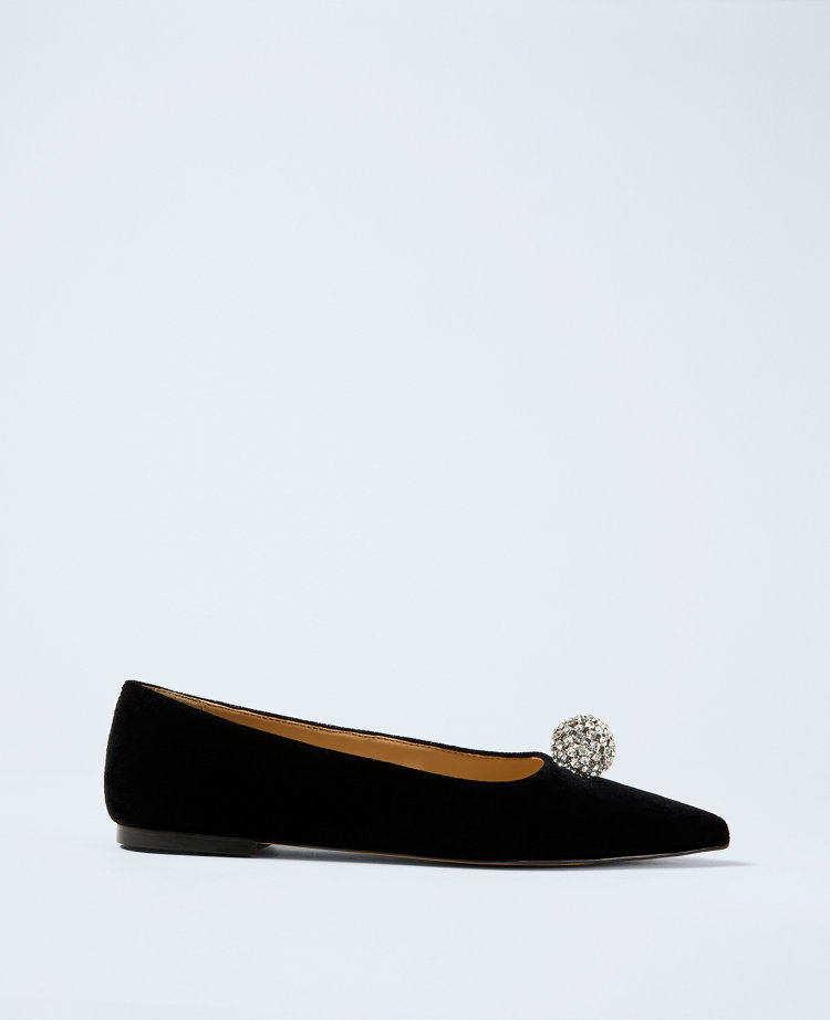 Pointy Toe Embellished Velvet Flat
