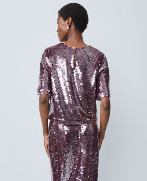 Petite Sequin Crew Neck Blouse