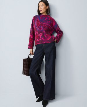 Petite Paisley Jacquard Mock Neck Sweater
