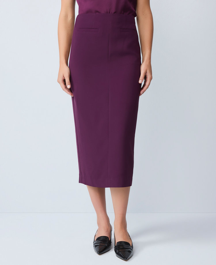Petite Fluid Crepe Pocket Midi Skirt