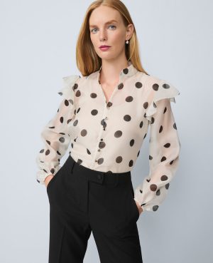 Petite Dotted Ruffle Sleeve Blouse