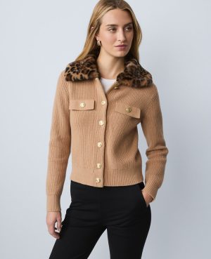 Weekend Collection Faux Fur Trim Ribbed Jacket