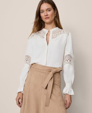 Petite Lace Trim Blouse